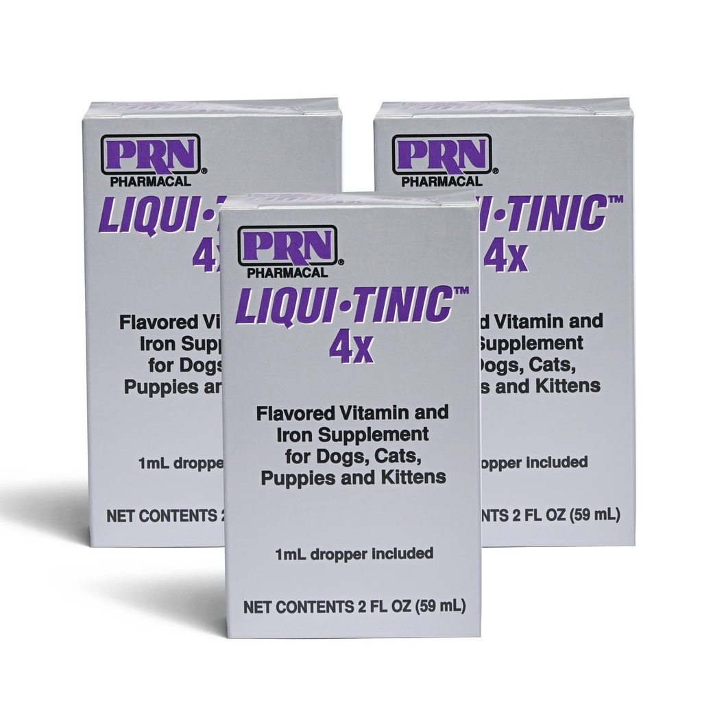 PRN Pharmacal Liqui-Tinic 4X - Hierro &amp; Vitaminas Orales Suplemento Nutricional para Mascotas- Suplemento Sabroso con Hierro &amp; B-Complex Vitaminas para apoyar Wellness - 2 fl oz (3 Pack)