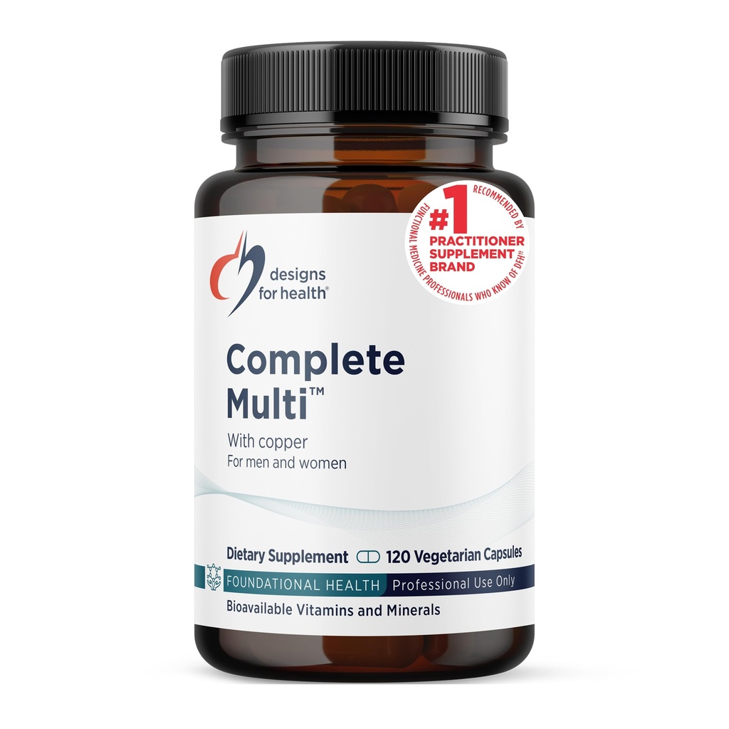 Diseños para la salud DFH Completo Multi con cobre - Multi vitamina + suplemento mineral con folato, 1000 UI Vitamina D, Immune Support Vitaminas - Multivitamina con No Hierro (120 cápsulas)