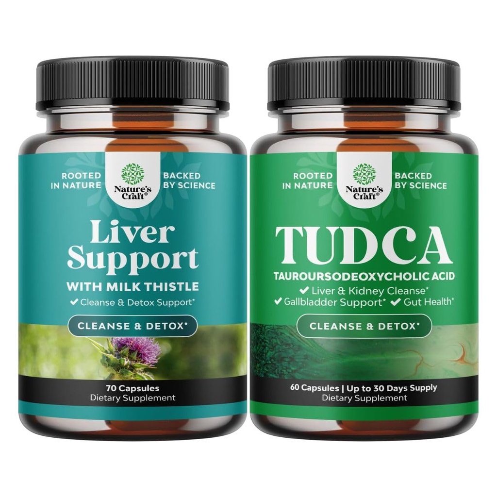 Bundle of Liver Cleanse Detox " Repair Formula and Advanced TUDCA Liver Support Supplement - with Milk Thistle Dandelion Root Turmeric and Artichoke Extract - Extra Strength TUDCA 500mg Bile Salts