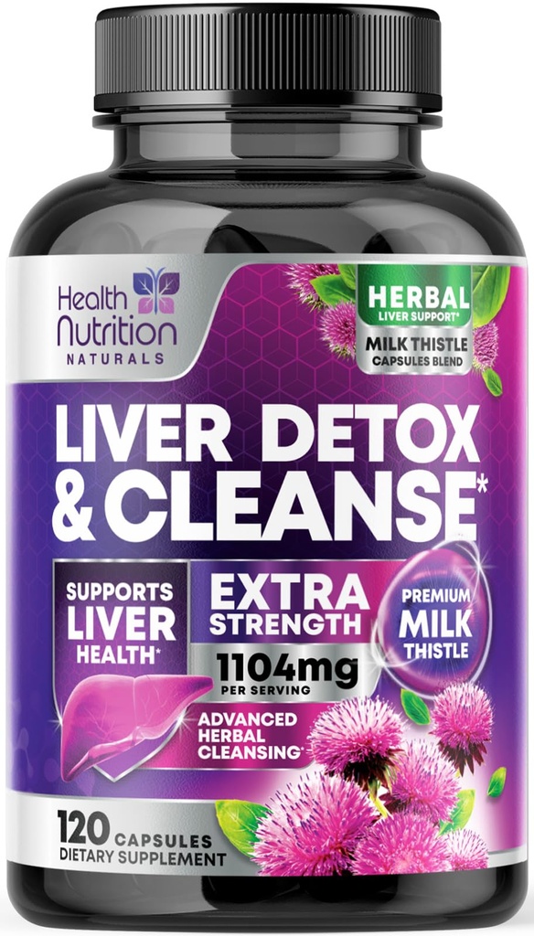 Gentle Liver Cleanse Detox " Repair Formula - Advanced Liver Support Supplement with Silymarin Milk Thistle, Dandelion Root, Artichoke Extract, Turmeric, Choline, " Beetroot - 120 Veggie Capsules