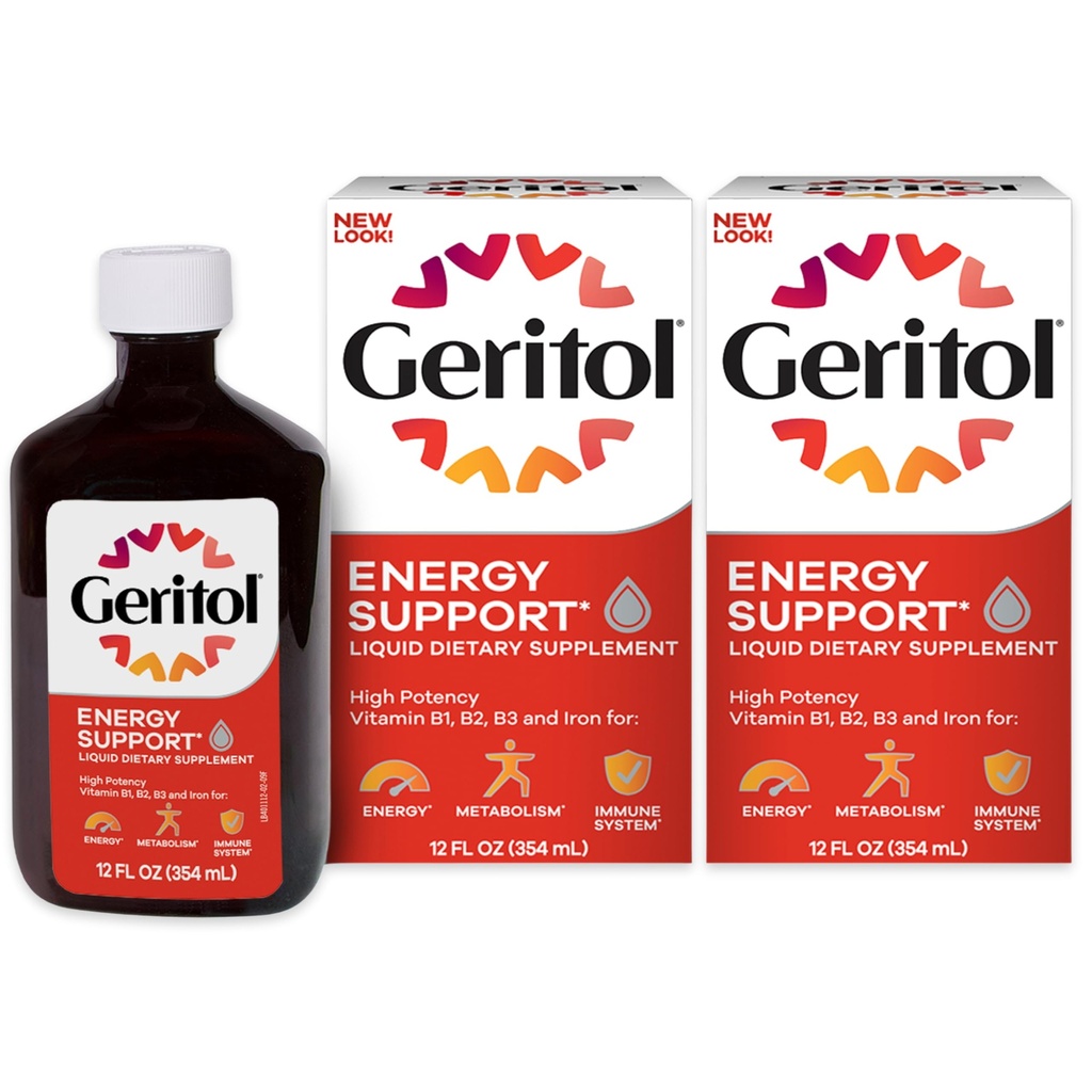 Geritol Vitamina Líquida y Suplemento de Hierro, Apoyo Energético, Contiene Alta Potencia B-Vitamins e Hierro, Tasting agradable, Fácil de Tragar, Sin Dulces Artificiales, No GMO, 12 Oz, 2 Pack