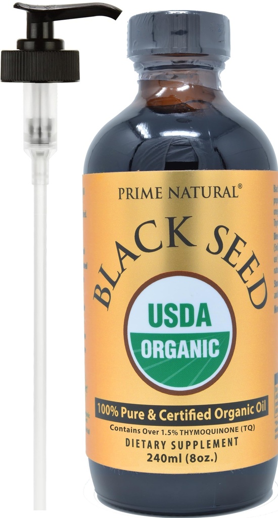 PRIME NATURAL Organic Black Seed Oil 8oz ← Cold Pressed Unrefined High Thymoquinone 1.7% USDA Certified ¦ Turkish Origin Potent Pure Nigella Sativa Liquid ← Vegan Omega 3 6 9, Antioxidante
