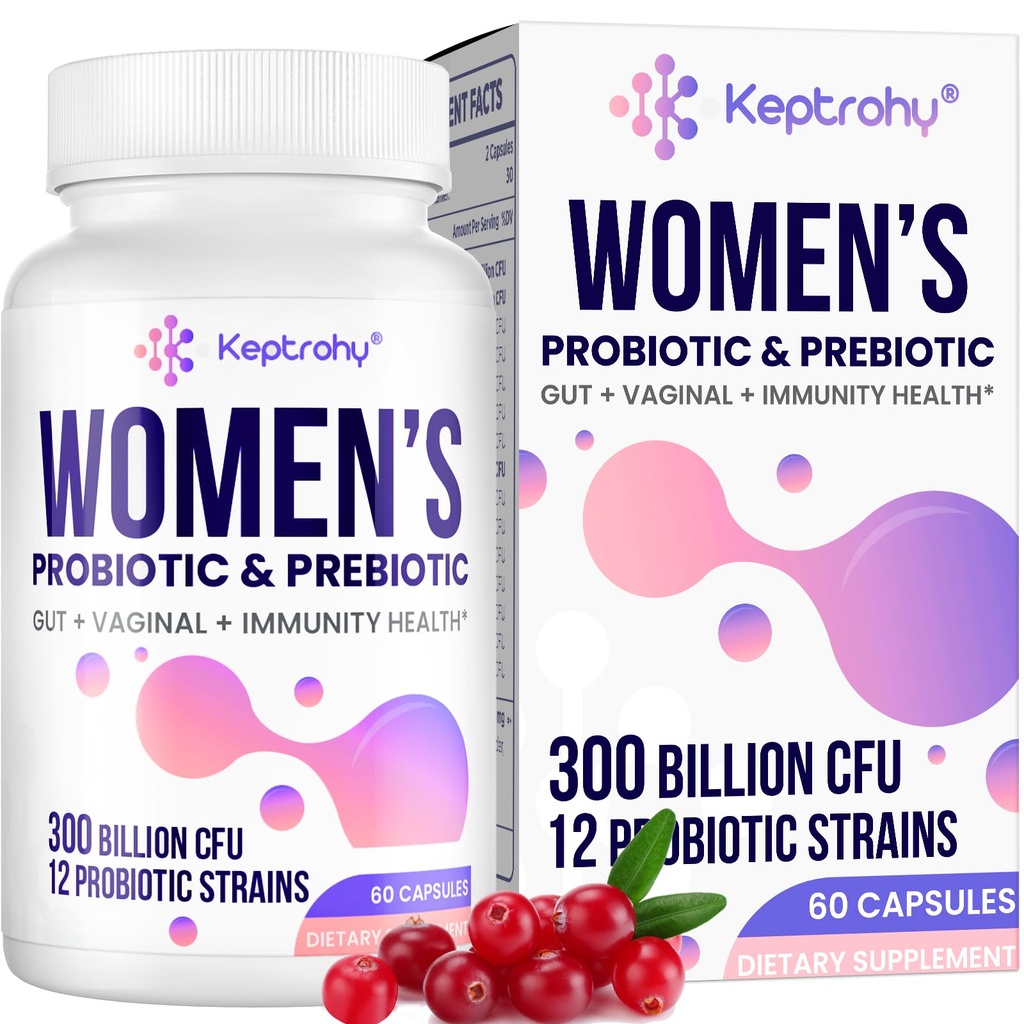 Probióticos vaginales para mujeres - 300 millones de millones CFUs 12 Strains Probióticos con Prebiótico, Extracto de Arándano Ecológico Probiótico para Mujeres Vaginales, Orinarias, Digestivas, Gut, Salud Inmunitaria, 60 cápsulas
