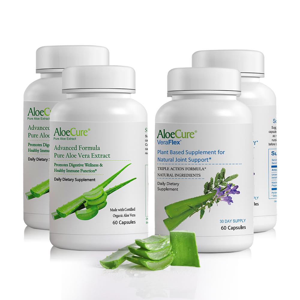 AloeCure Organic Aloe Vera Capsules Pack - 4 piezas - 2 x VeraFlex, 2 x Aloe Vera Capsules