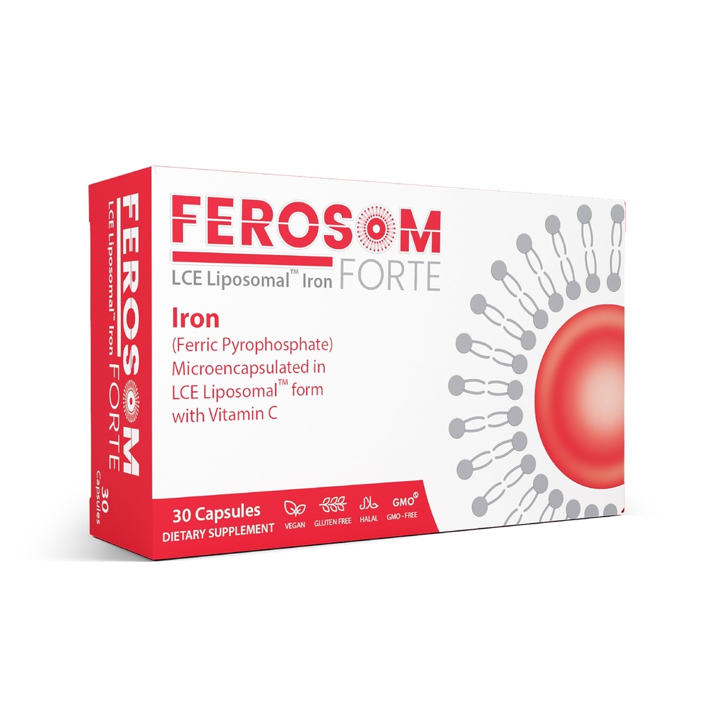LCE Liposomal Iron Capsules – 30mg Hierro Elemental con Vitamina C – Suplemento suave para Mujeres y Hombres – Cápsulas Veganas fáciles de cambiar, 30 Conde