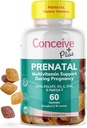 CONCEIVE PLUS Prenatal Gummies - DHA, Folic Acid, Vitamina D3, C, Zinc y Omega 3, Natural Lemon + Raspberry Flavor, 60 Cuenta, 30 Day Supply