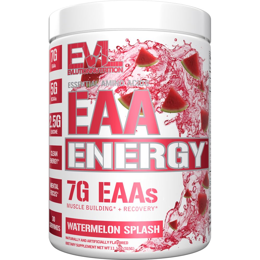 EAAs Amino Acids Powder - Energizing EAA Essential Amino Amino Acids Pre &amp; Post Workout Powder for Muscle Building Energy and Recovery Support with 7g per Serving Plus 5g BCAAs (Watermelon, 30 Servings)