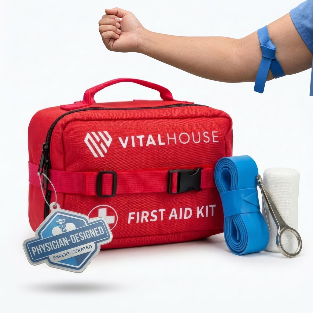 First Aid Kit 346 Piece with Tourniquet, Trauma Kit for Home Car Travel | Physician-Designed, Waterproof Organized Case, Sterile Gauze, CPR Mask, Flashlight, For Camping Hiking Boating Office