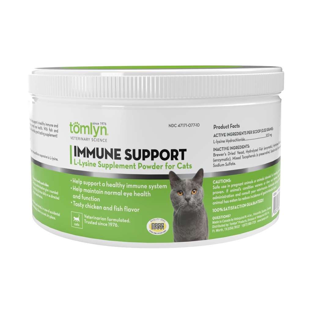 Tomlyn Immune Support Daily L-Lysine Supplement, Fish-Flavored Lysine Powder para gatos y gatitos, 3.5oz