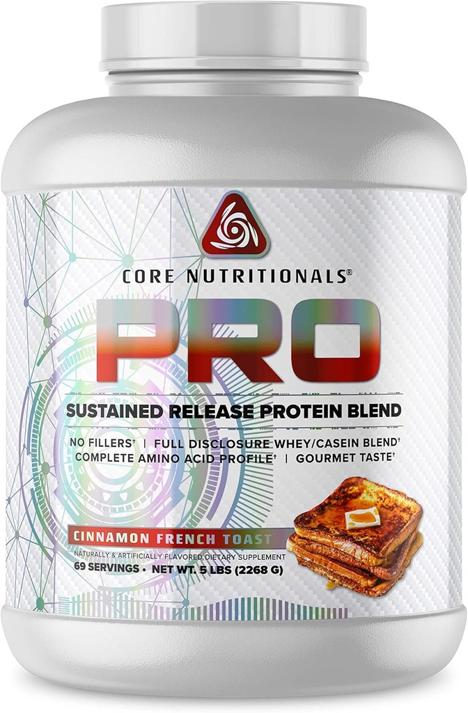 Core Nutritionals Pro Sustained Release Whey Protein Blend  tolera with Digestive Enzymes ← 25g Protein, 2g Carbs tención No Fillers  5 Pound (Cinnamon French Toast)
