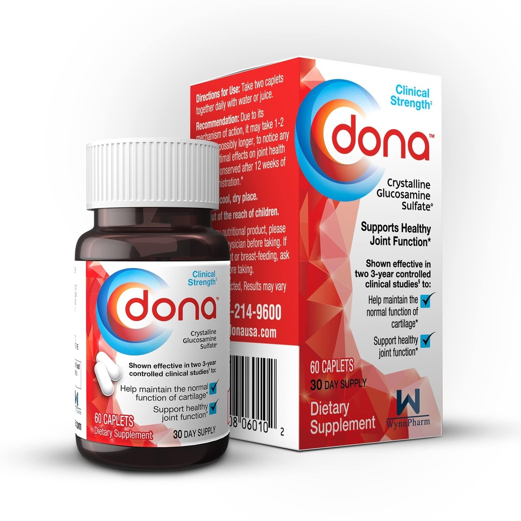 Sulfato de Glucosamina de Dona Crystalline, 750 Mg, Píldoras de suplementos conjuntos para Knee Comfort &amp; Joint Health Support, 750 Mg, 60 Con