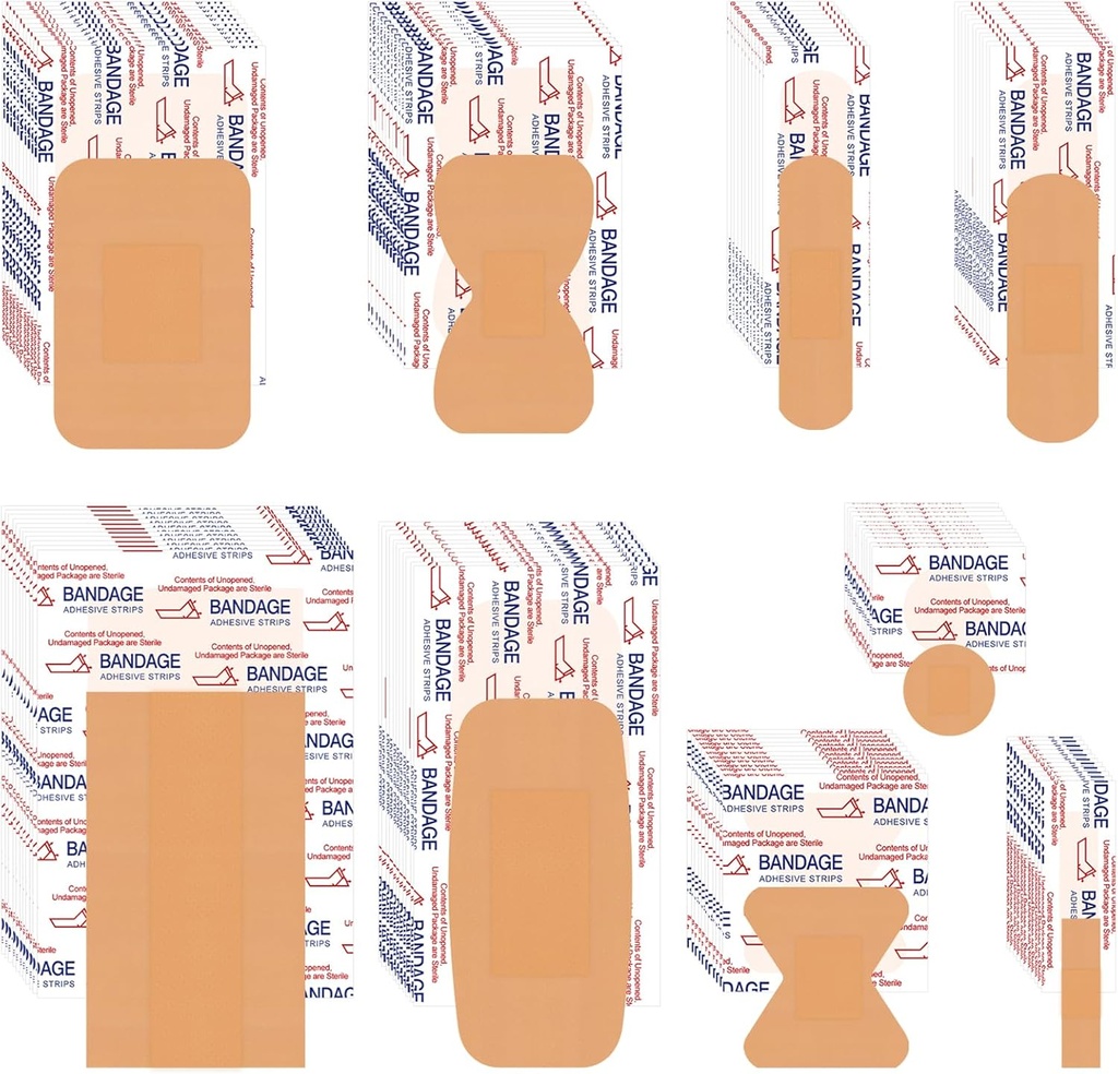 VAIPI 880 Pack Bandages Variedad Pack Fingertips A prueba de agua Bandages Varios Tamaños Suministros de primeros auxilios Tejido surtido Bandage Bulk Breathable Butterfly Bandage for Wound Care (9 Estilos)