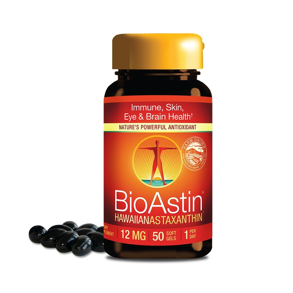 Nutrex Hawaii BioAstin Hawaiian Astaxanthin - 12mg, 50 Softgels - Farm-Direct Premium Antioxidant Suplemento de Apoyo Ojo, Esquía, Sistema Conjunto &amp; Immune Health - Non-GMO &amp; Gluten-Free