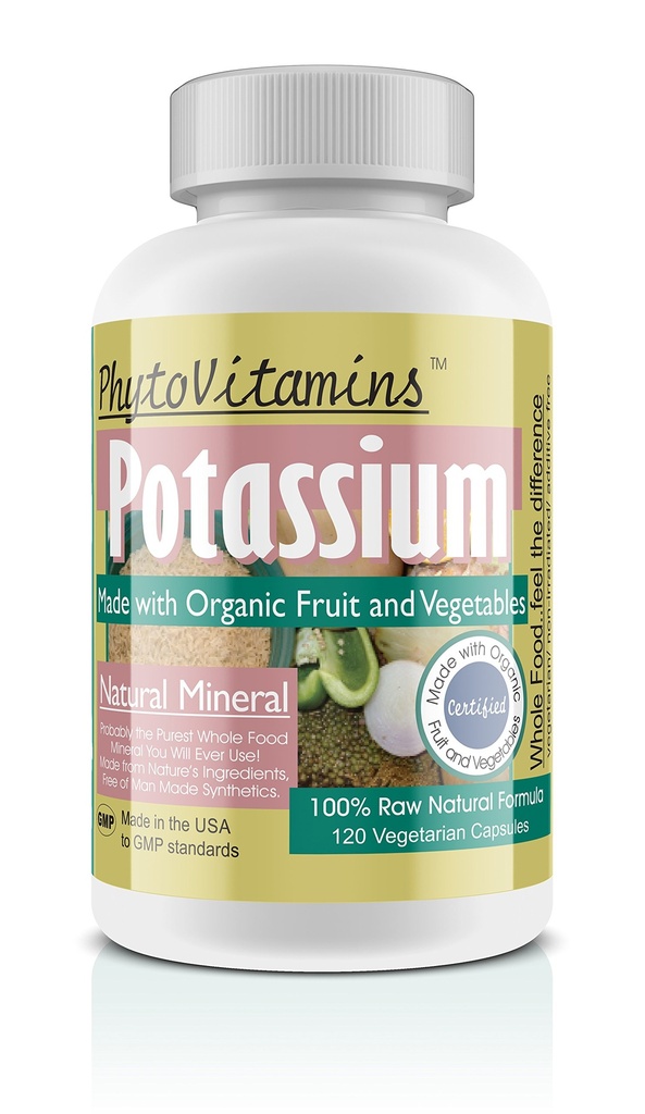 Alimentos orgánicos enteros Potasio 120-Counto Vegetariano cápsulas por PhytoVitamins