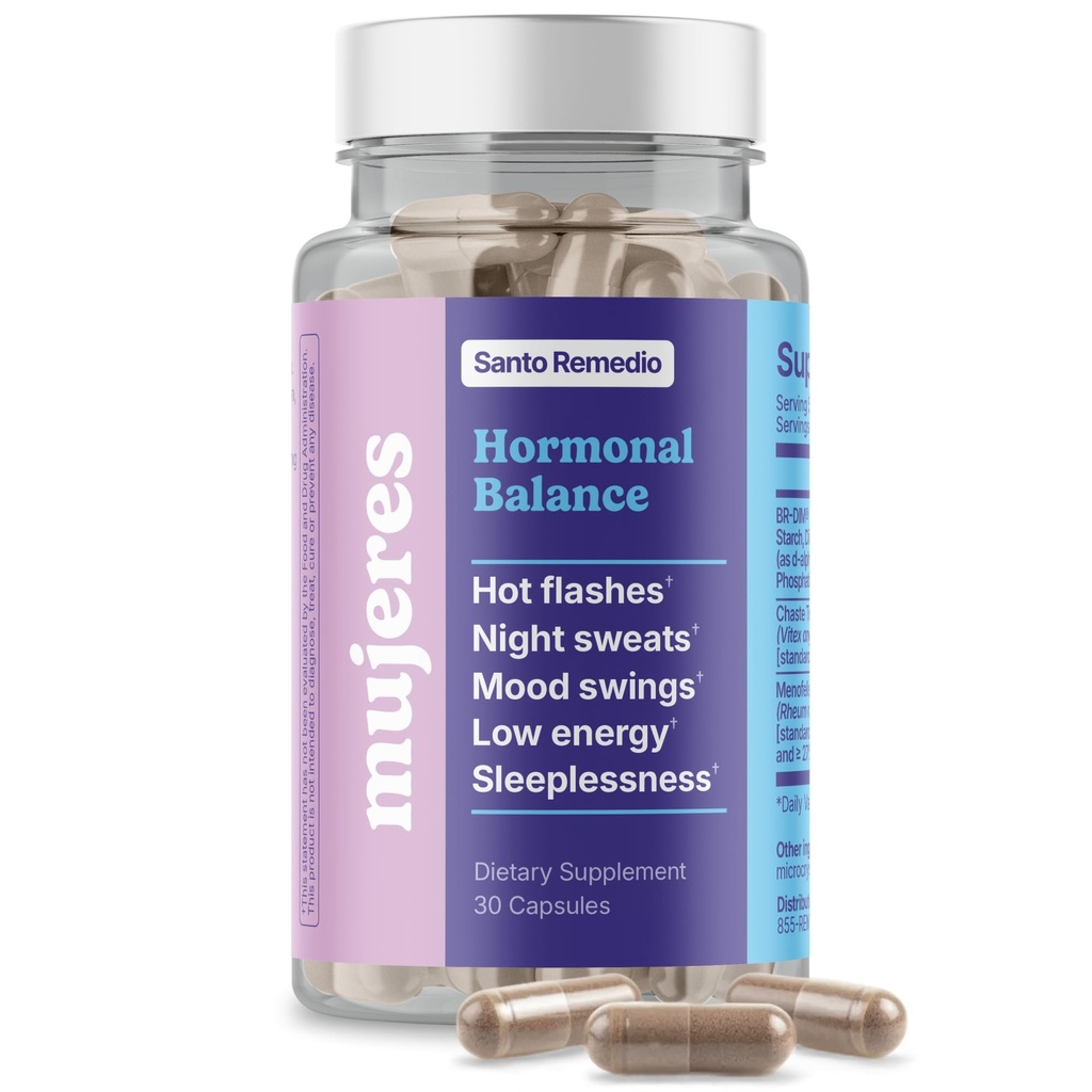 Santo Remedio Equilibrio hormonal, Suplemento dietético, Alivio para los síntomas de la menopausia, Ayuda a reducir los flashes calientes, sudaderas nocturnas y mudas, Ingredientes clínicos, libre de hormonas, 30 Actuaciones