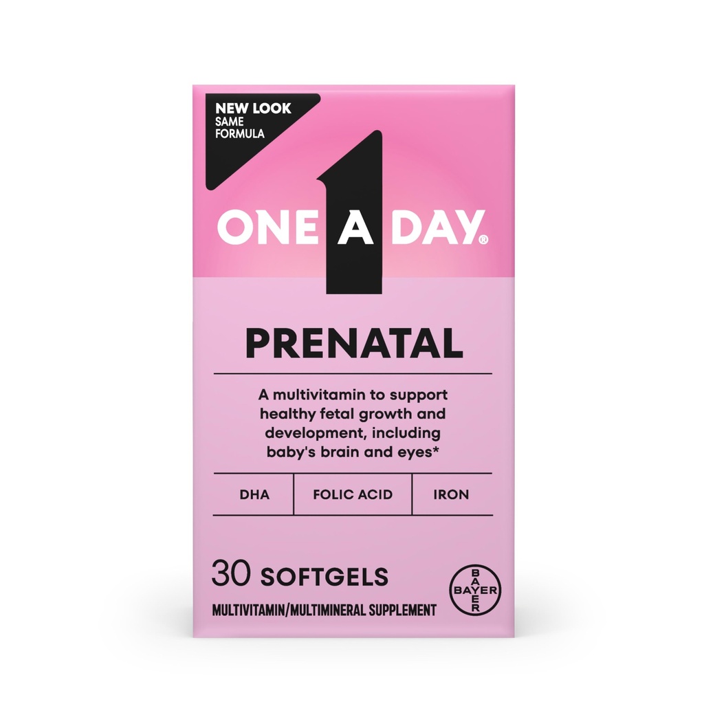 Un día de vitaminas prenatales- ácido fólico, hierro, omega- 3 (DHA), vitaminas de embarazo para mujeres, multivitamínico prenatal para mamá y bebé, embarazo debe tener 30 Ct (paquete mayo Vary)