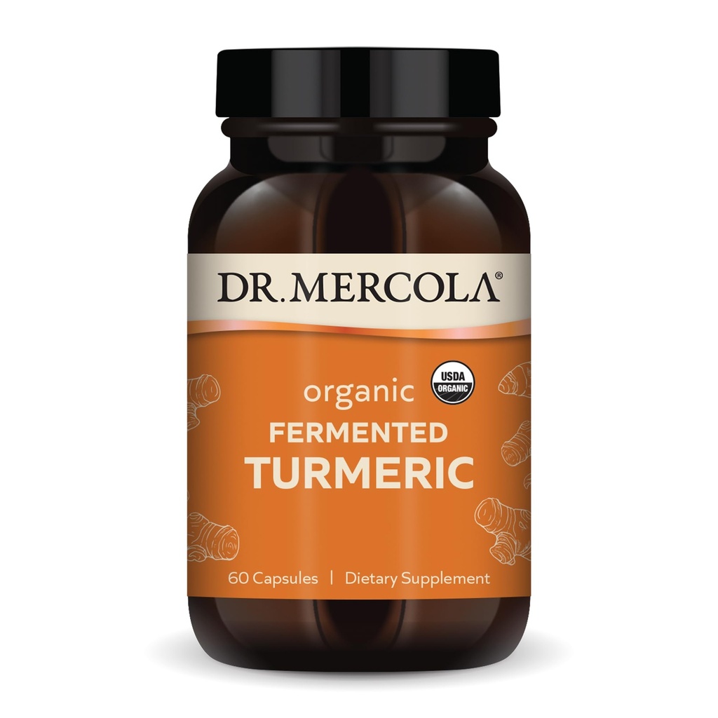 Dr. Mercola Organic Fermented Turmeric - 370 mg Fermented Turmeric - High-Bioavailability Curcuminoids - USDA Organic, Non-GMO, Gluten-Free &amp; Soy-Free - 60 cápsulas (30 servidos)