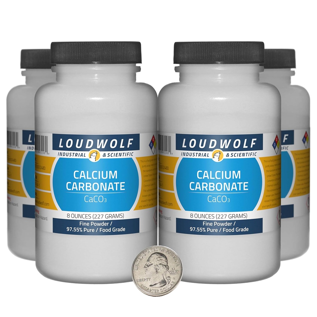 Carbonato de calcio / 2 Libras / 4 Botellas / 97,55% Pure Food Grade/Fine Powder