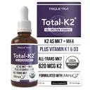 Total K2® tención Vitamina K2 como MK7 &amp; MK4 tención Plus K1 & Vitamina D3 Cofactor - 620 mcg K2 por Serving - All-Trans MK7 de MenaQ7® - Full-Spectrum Vitamin K - Vegan, Certified Orgánico (Liquid 1 oz)
