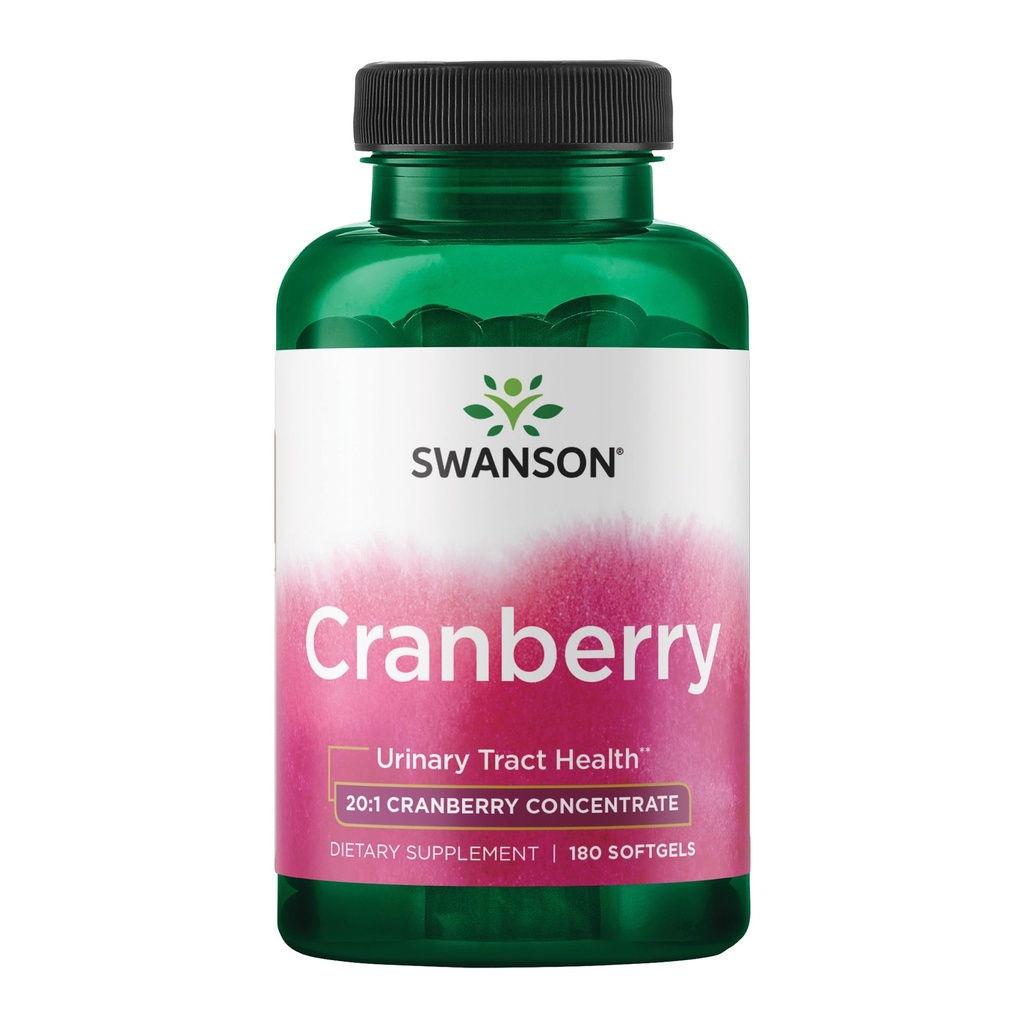 Swanson Cranberry - apoya la salud del tracto urinario, el control de la vejiga y promueve la función sana del riñón - Suplemento Hecho con 20:1 Juice Concentrate - (180 Softgels)