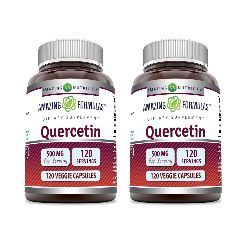 Amazing Formulas Quercetin 500mg Veggie Capsules Suplemento ← Non-GMO TENIDO Gluten Free ← Apoya la salud general y el bienestar (120 Conde TEN 2 Pack)