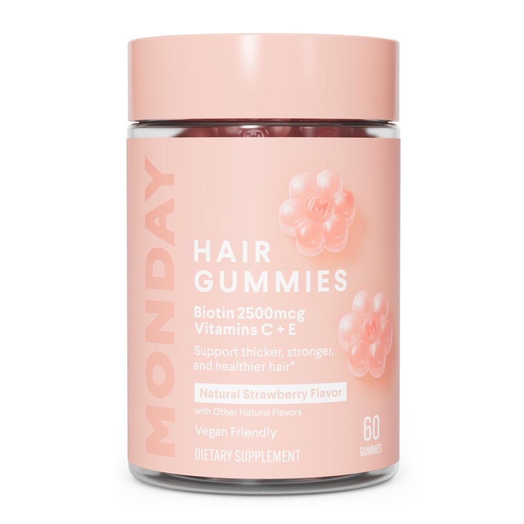 MONDAY HAIRCARE Peluqueros con 2500 mcg Biotina, Vitamina C &amp; Vitiman E para elgador, más fuerte y saludable pelo 60ct