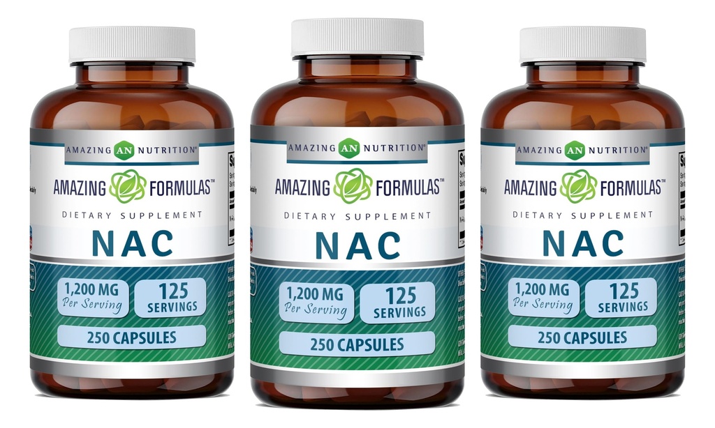 Impresionantes Fórmulas NAC 600 Mg Silencio N-Acetyl Cysteine Suplemento Silencio Capsules Silencio No-GMO Silencio Gluten Gratis Silencio Made in USA (3 Pack, 250 Count)