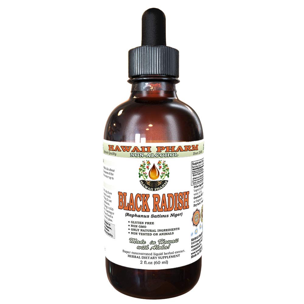 Hawaii Pharm Black Radish Extract líquido libre de alcohol, Black Radish (Raphanus Sativus Niger) Dried Root Glycerite Natural Herbal Suplemento 2 oz