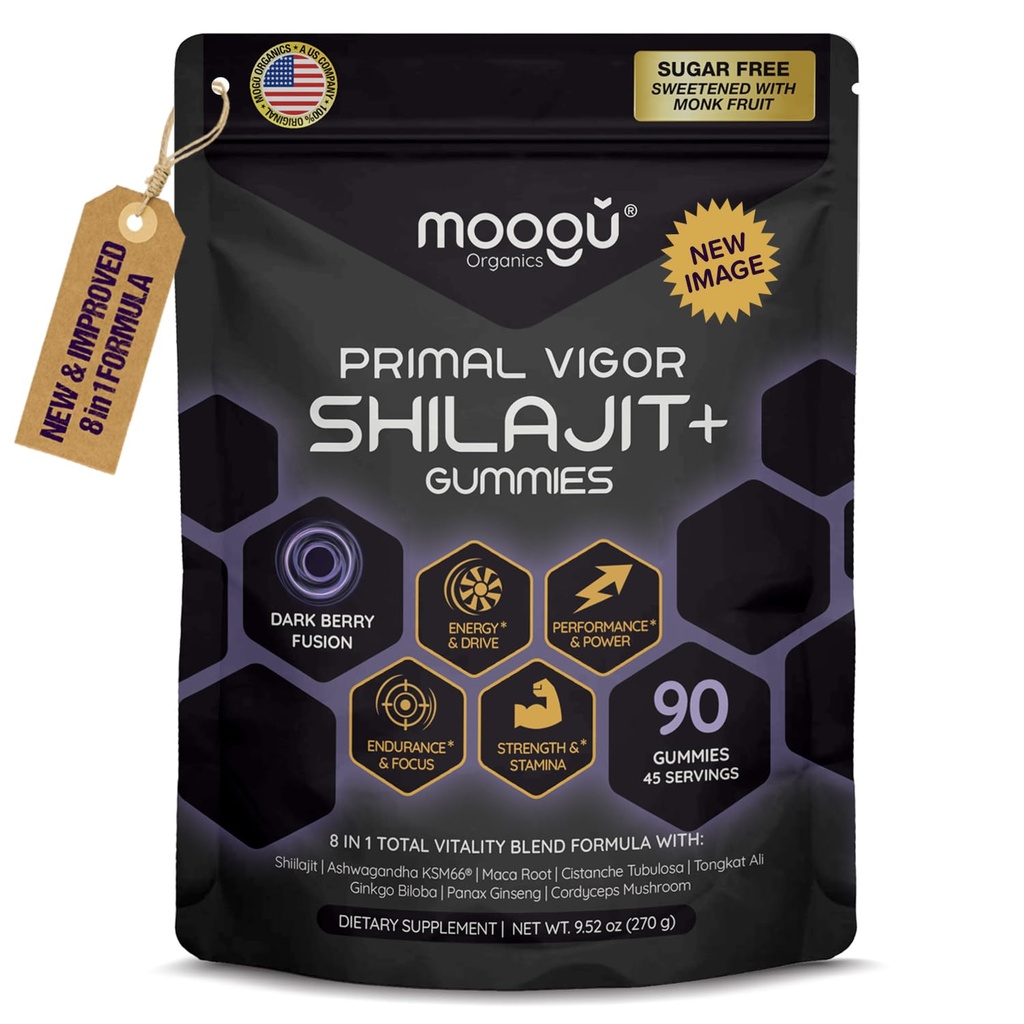 Moogu Pure Himalayan Shilajit 600mg Gummies - EUROFINS Certified - Peak Male Performance & Drive Tongkat Ali, Ashwagandha KSM-66®, Maca, Cistanche, Cordyceps, Mixed Berries - Sugar Free