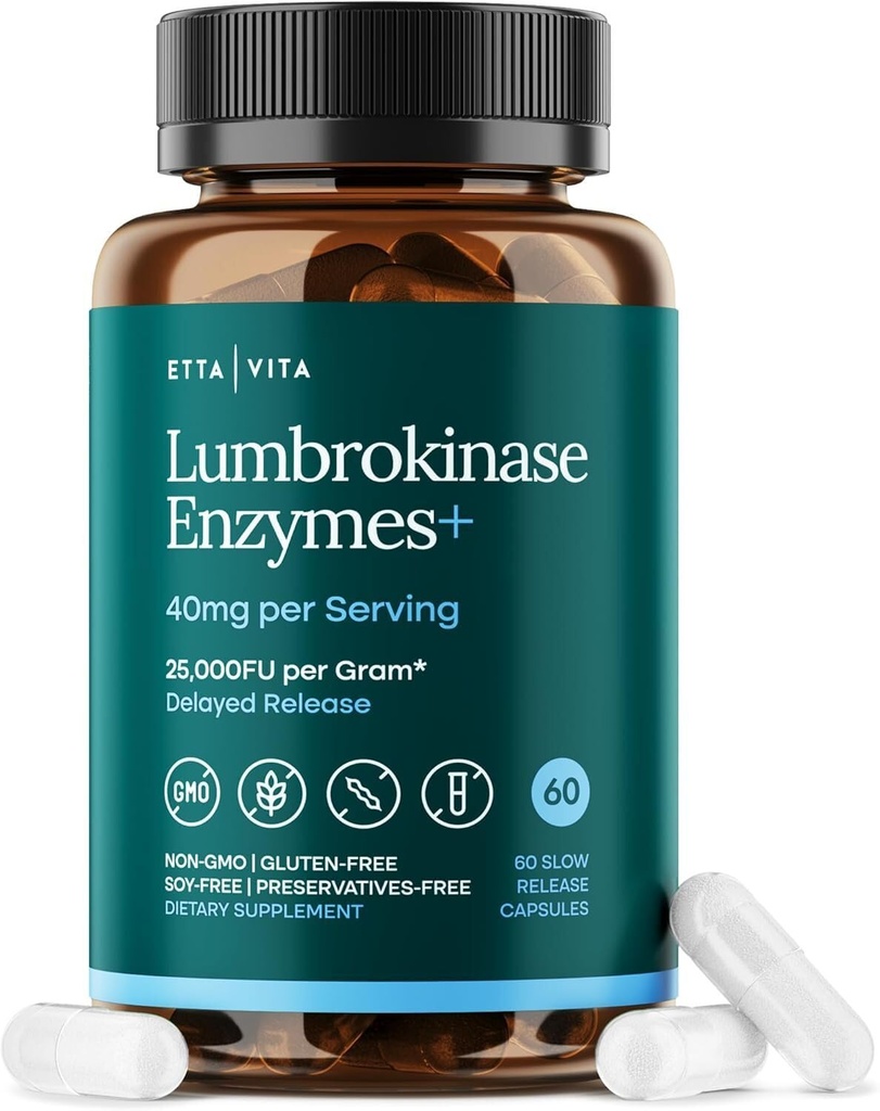 Potent Lumbrokinase Suplemento 40mg/Serving (Max Activity - 800,000 Units) - Lumbrokinase Enzymes Capsules for Energy Support, Digestion, Detox, Cognition & Gut Health - Similar a Nattokinase