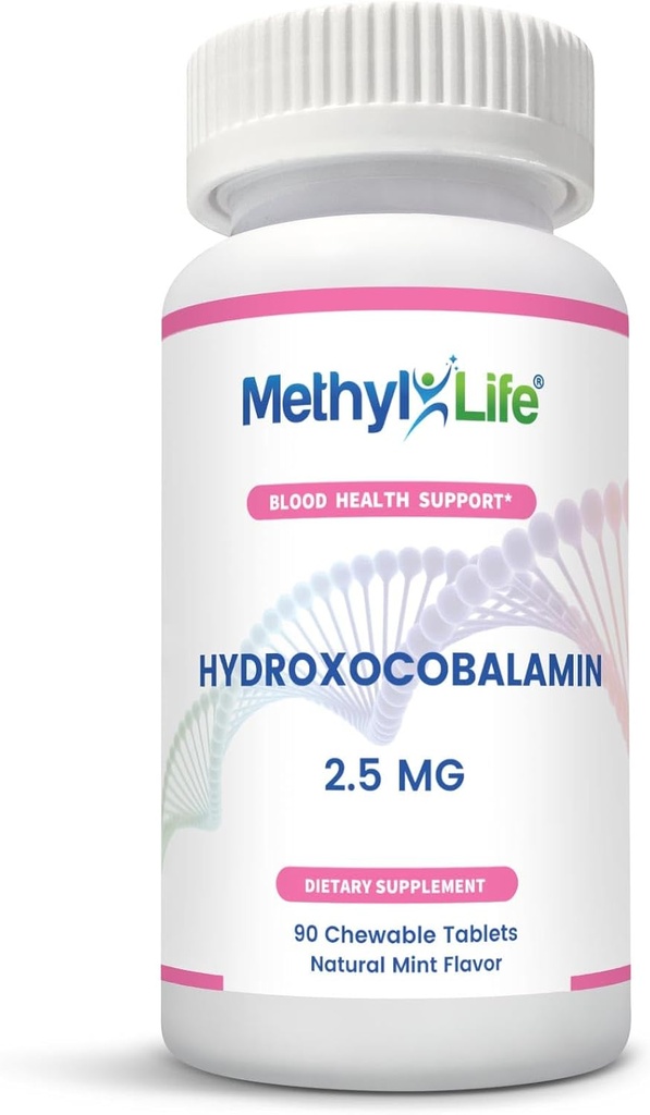 Methyl-Life® Hydroxy B12 Sublingual Tablets – Gentle, Vitamina B12 Suplemento para la energía diaria y el apoyo celular – Vegan, No GMO, Gluten & Top 14 Allergen Gratis ← 90 Chewable Tablets