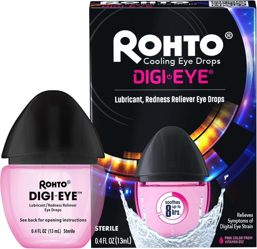 Rohto Digi-Eye Digital Eye Strain Eye Drops, Cooling Eye Strain Relief From Digital Eye Strain Symptoms, Long-Lasting, Soothing Eye Relief, Eye Drops for Red, Tired Eyes 0.4 fl oz Bottle (Pack of 2)