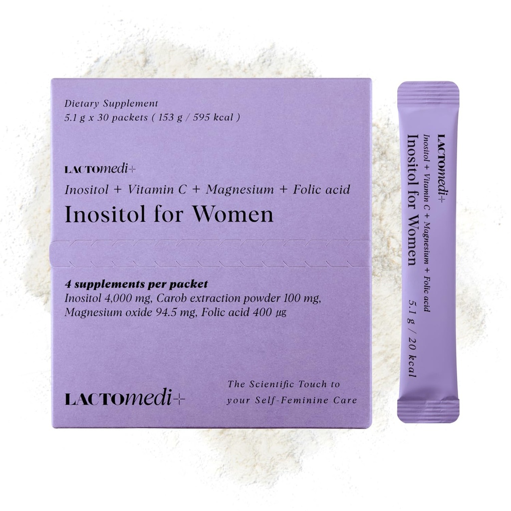 LACTOMEDI Inositol Suplemento para Mujeres Silencio Myo-Inositol 4000mg + D-Chiro-Inositol 100mg Silencio Balanced 40:1 Ratio ← Ciclo Menstrual &amp; Wellness Support ← 30 Day Supply