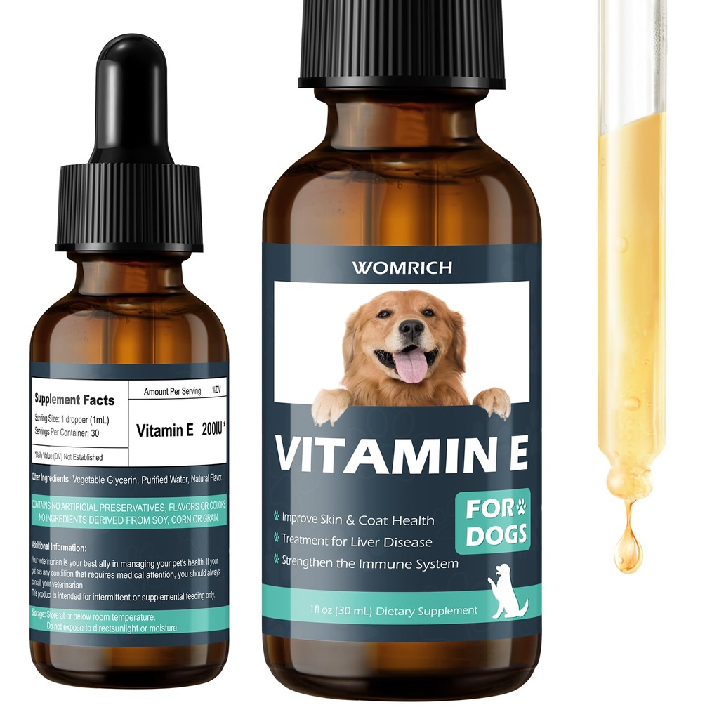 Vitamina E para perros - Vitaminas para perros E - Vitamina E gotero para perros, Mejorar la salud de la piel y la carne, Tratamiento para la enfermedad del hígado, Fortalecer el sistema inmunológico - Fórmula natural para todas las edades, y razas - 30 ML