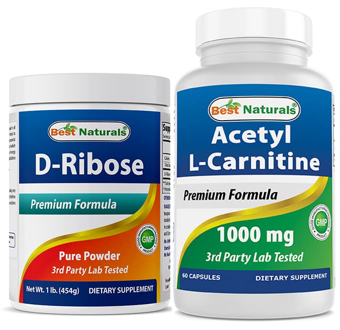 Mejores Naturales D-Ribose Powder 1 Libra &amp; Acetyl L-Carnitine 1000mg