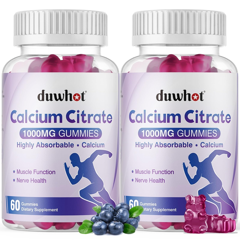 Calcium Citrate Gummies, Chewable Calcium Citrate 1000mg para Bone, Muscle &amp; Immune Support, Ultimate Absorption Calcium Suplementos para Hombres, Blueberry,120 Chews