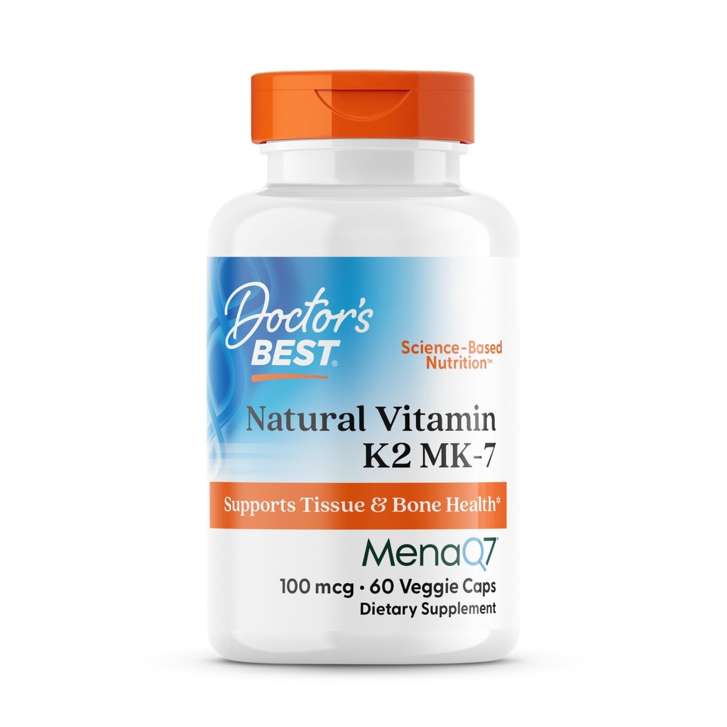 Mejor vitamina natural del médico K2 MK7 Suplemento para hombres y mujeres - soporte de salud de huesos, 100 mcg vitamina K-2 MK-7 cápsulas con MenaQ7, soporte de calcio, no GMO, Vegan - 60 cápsulas de veg