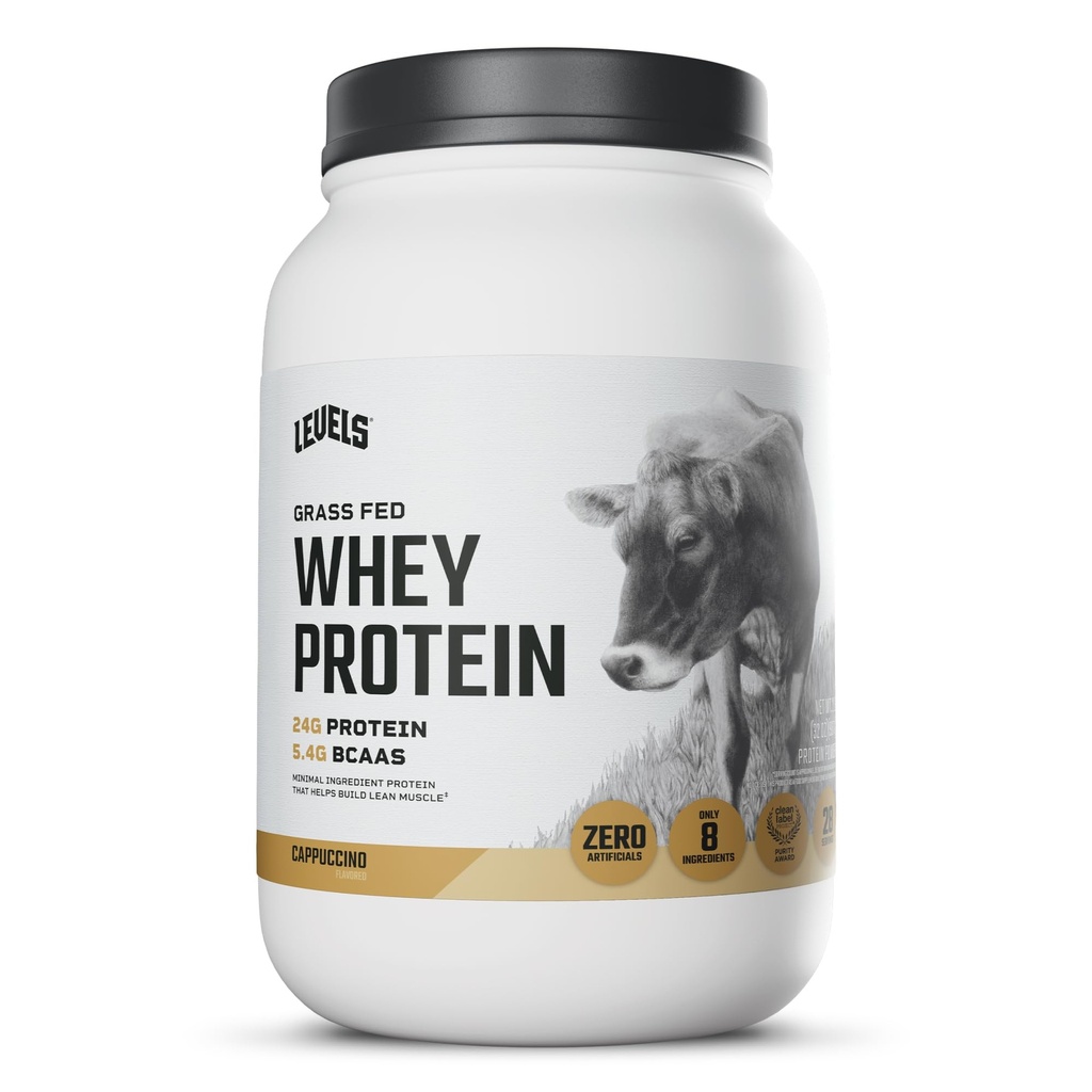 Niveles Grass Fed Whey Protein Powder, No Artificials, 24G de Protein, Cappuccino, 2LB