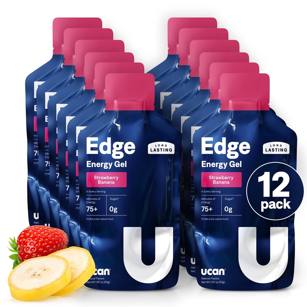 UCAN Edge Energy Gel Shots, Strawberry Banana (12, 2 Ounce Packets) para Running, Training, Workouts, Fitness, Cycling, Crossfit peru Sugar-Free, Vegan, &amp; Keto Friendly Energy
