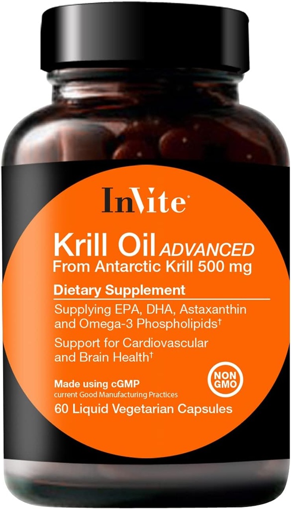 Invitar Aceite de Krill de Salud Avanzado - Asistencias Salud Cardiovascular y Cerebro - Suministros EPA, DHA, Astaxanthin y Omega-3 Phospholipids - 60 cápsulas (2-Pack)