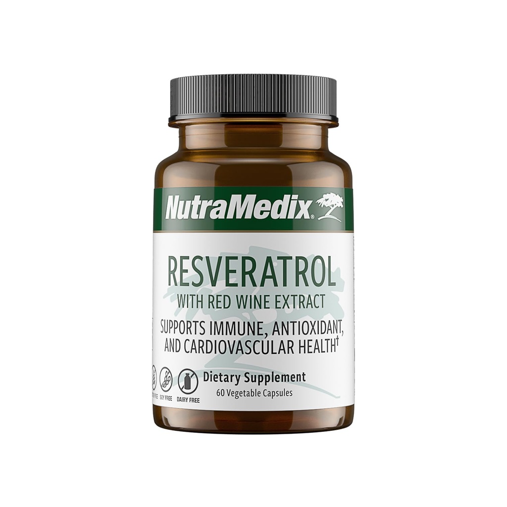 NutraMedix Resveratrol Capsules - Bioavailable Antioxidantes Suplemento de Red Wine Extract + Grape Skins - 200mg Japanese Knotweed for Immune & Cardiovascular Support (60 Capsules)