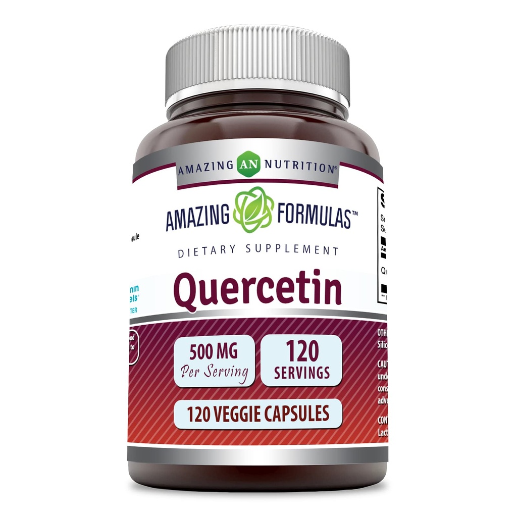 Amazing Formulas Quercetin 500mg 120 Veggie Capsules Suplemento - Non-GMO - Gluten Gratis - Asistencias Salud general y bienestar