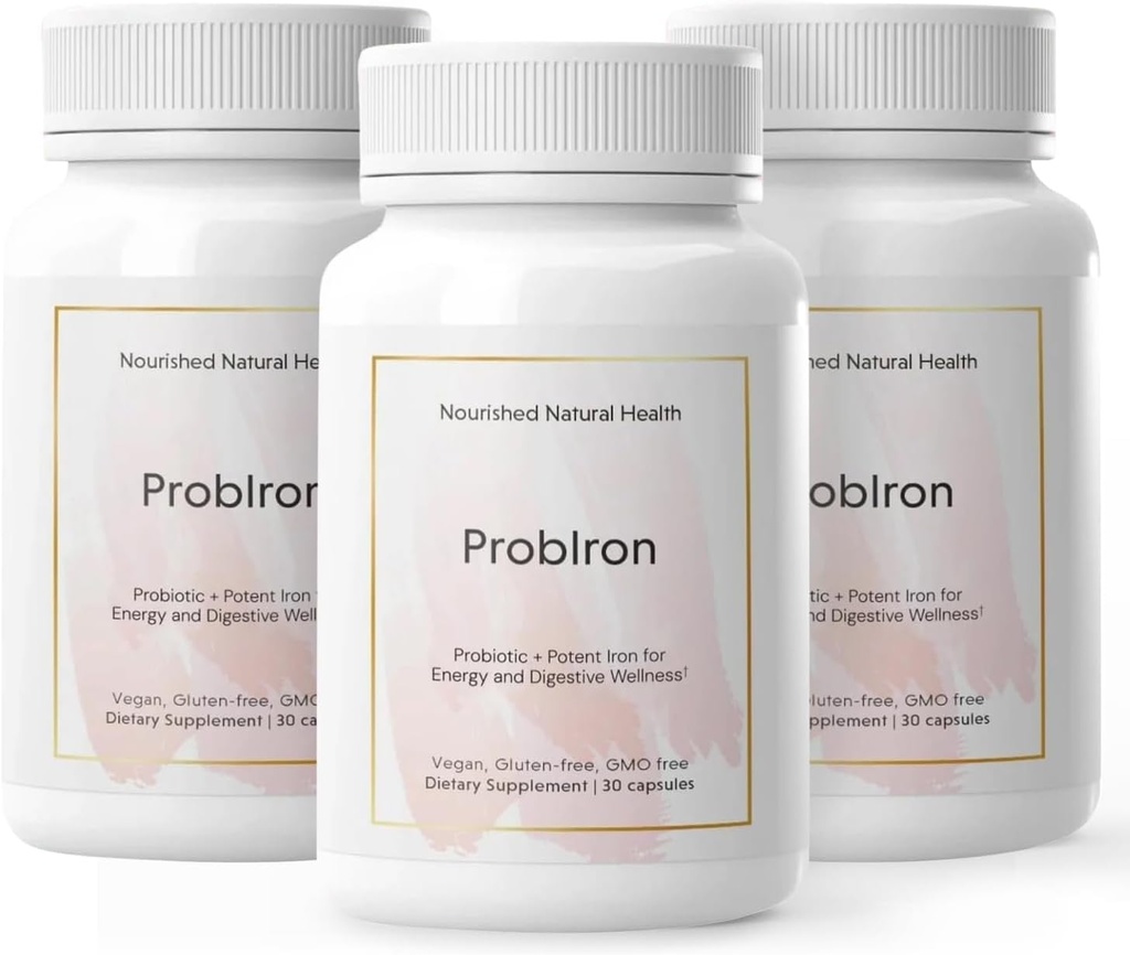Nueve ProbIron de Salud Natural - Probiótico de Mujeres + Suplemento de Hierro Boostado con Vitamina C y Cobre - Fórmula Vegana de Energía y Bienestar Digestivo - 90 cápsulas