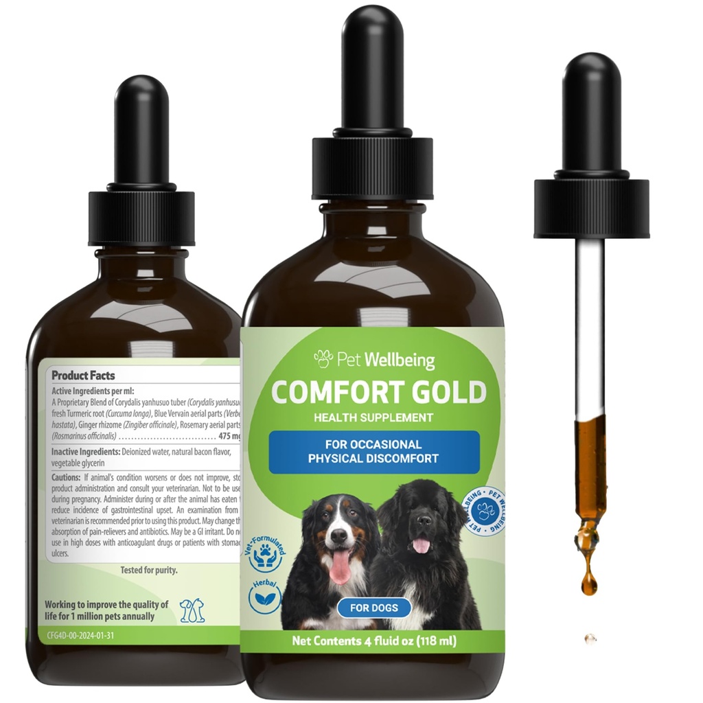 Pet Wellbeing Comfort Gold for Dogs - Supports Canine Physical Comfort, Healthy Circulation, Corydalis, Turmeric - Veterinarian-Formulated Herbal Suplemento 4 oz (118 ml)