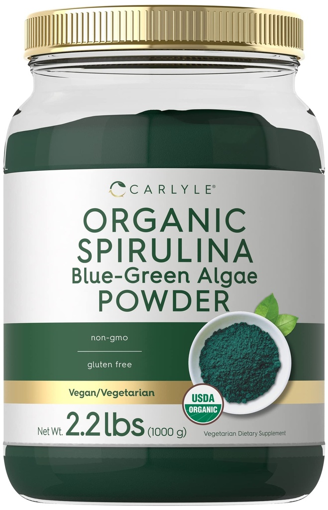 Carlyle Organic Spirulina Powder 2.2 lbs ← Blue Green Algae  8g Spirulina per Serving ← Vegan, Non-GMO, Gluten Free Supplement