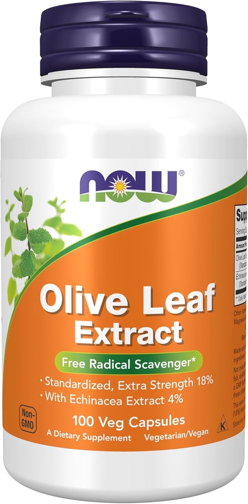 AHORA Suplementos de alimentos, Extracto de hoja de oliva con Echinacea Extracto 4%, Extra Fuerza, Scavenger Radical Libre*, 100 cápsulas de verduras