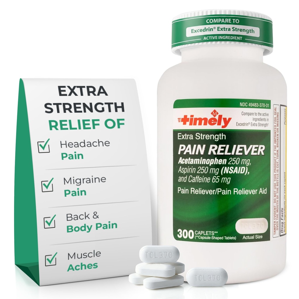 Lágrimas de hora, INC. Previamente Extra Strength Headache Relief - Acetaminophen with Aspirin " Caffeine (300 caplets) - Dolor de cabeza, migraña " atrás y dolor de cuerpo " .