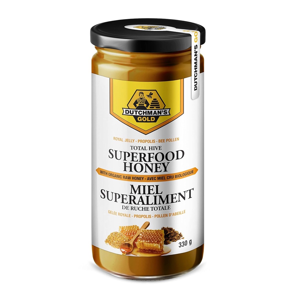 Total Hive Superfood Honey - con miel cruda, Royal Jelly, Propolis, Bee Pollen, Ginseng