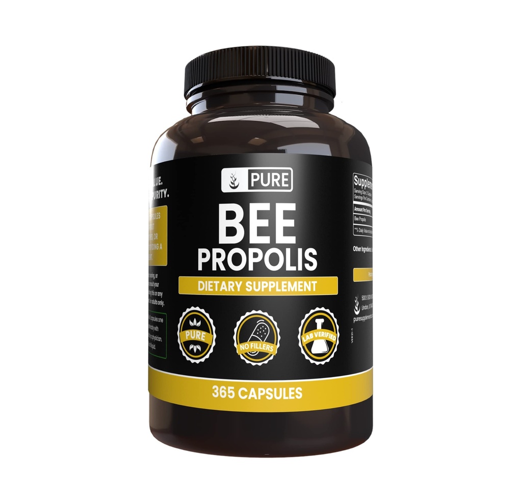 PURE ORIGINAL INGREDIENTES Bee Propolis (365 cápsulas) No hay magnesio o rifles de arroz, siempre puro, lab verificado