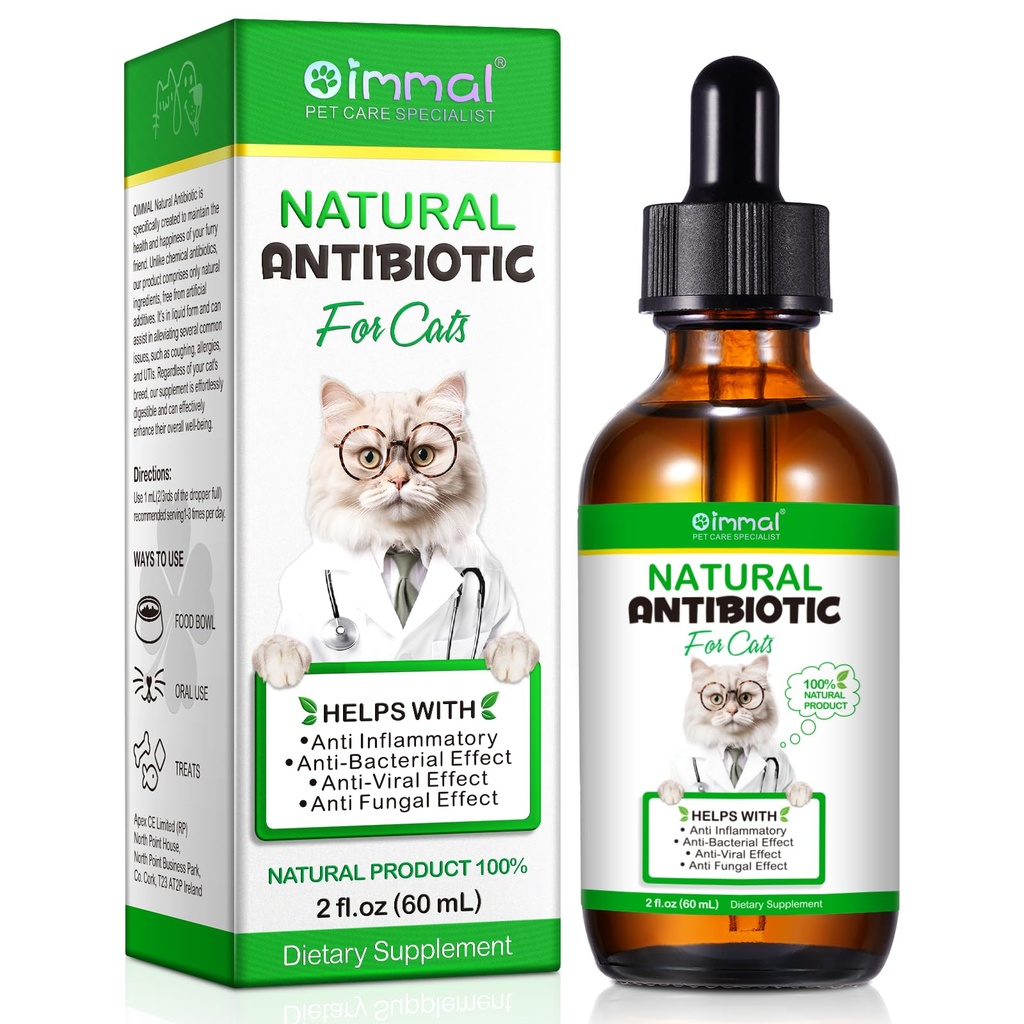 Antibióticos para gatos, suplementos de animales antibióticos naturales Admite Alivio de la alergia a los gatos, Cat Multivitamina UTI gotas para todas las edades " razas de gato, sabor de pollo - 2 Fl Oz / 1 Pack
